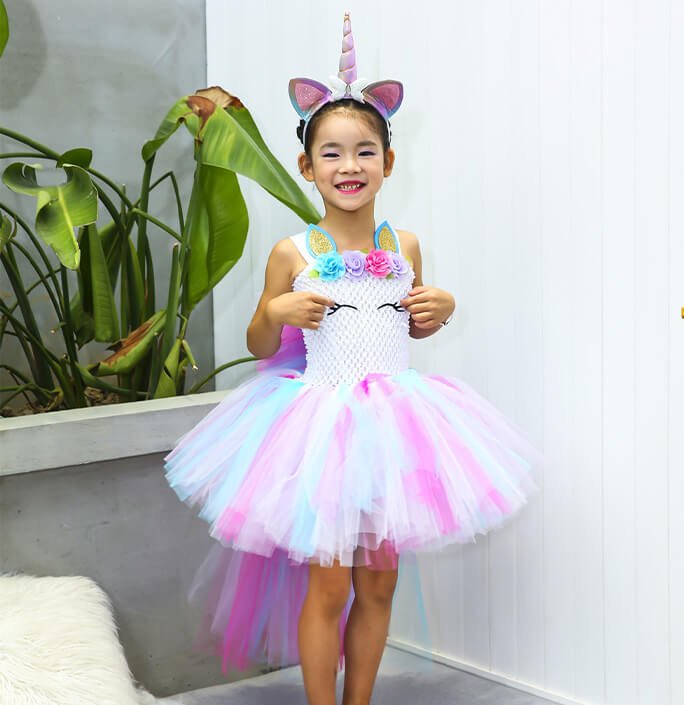 Girls Unicorn Long Tail Colorful Tutu Dress