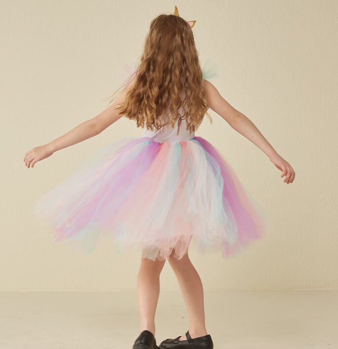 Girls White Sequin Colorful Unicorn Dress
