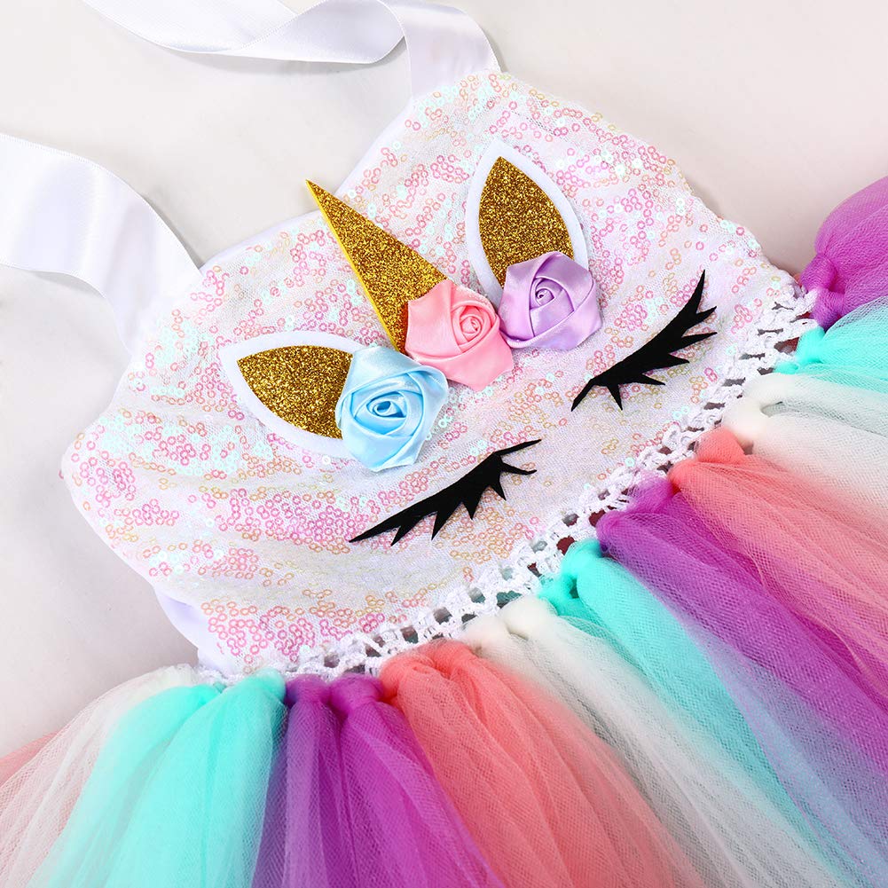 Sequin Unicorn Dress for Girls 1-10Y with Headband