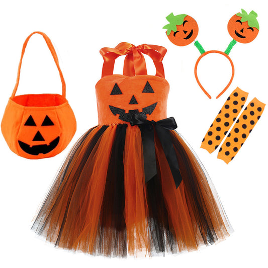 Halloween Pumpkin Tutu Costume Dress with Accessories
