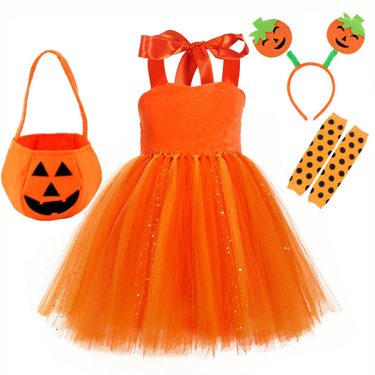 Halloween Pumpkin Costume Tutu Dress with Accessories