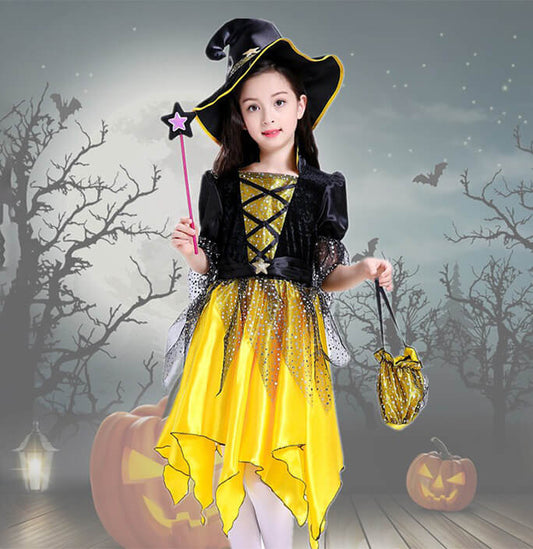 Girls Halloween Pumpkin Wizard Dress