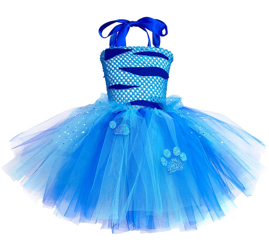 Tutu Dreams Blue Tiger Animal Costumes for Kids Girls 3-12Y Halloween Cosplay Birthday Party Dress