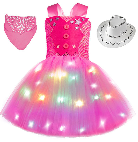 Girls LED Hot Pink Cowgirl Tutu Dress