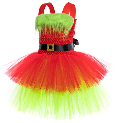 Girls Christmas Red Furry Monster Tutu Dress