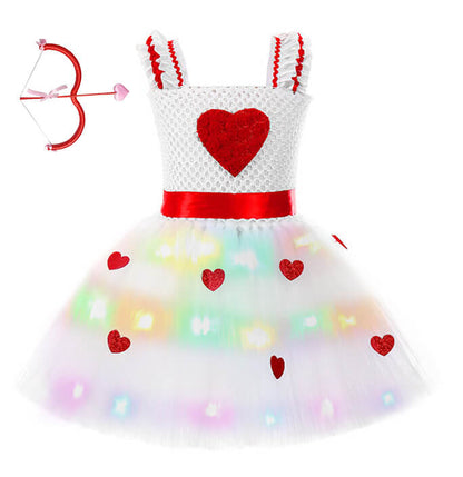 Girls Valentine's Day Love Patch LED Light Tutu Dress