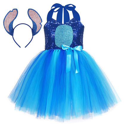 Halloween Tutu Costume Blue Dress with Headband