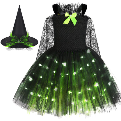 Girls Green Witch Costume Tutu Dress with Headband, Cape, Socks