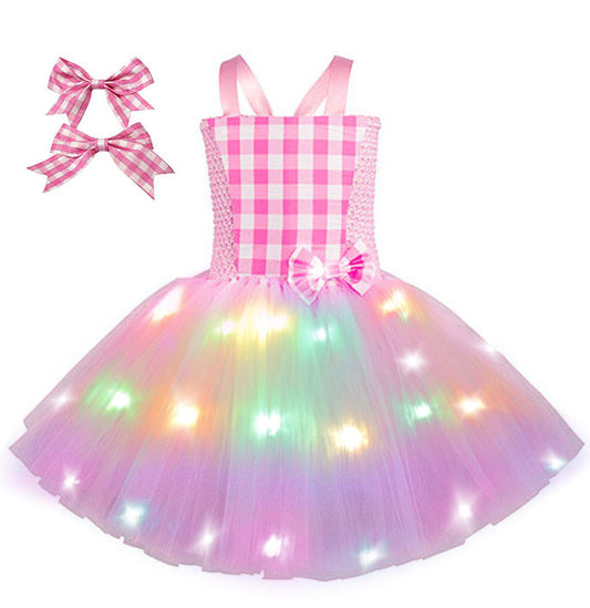 Little Girl LED Pink Plaid Ballerina Birthday Party Costume