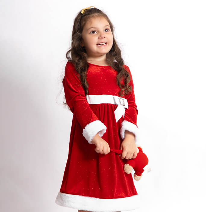 Girls Christmas Velvet Solid Loungewear Dress