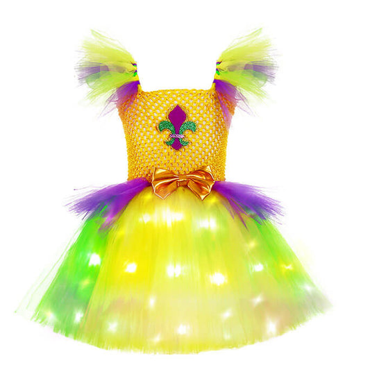 Girls Carnival Tulle Sleeve LED Light Party Tutu Dress