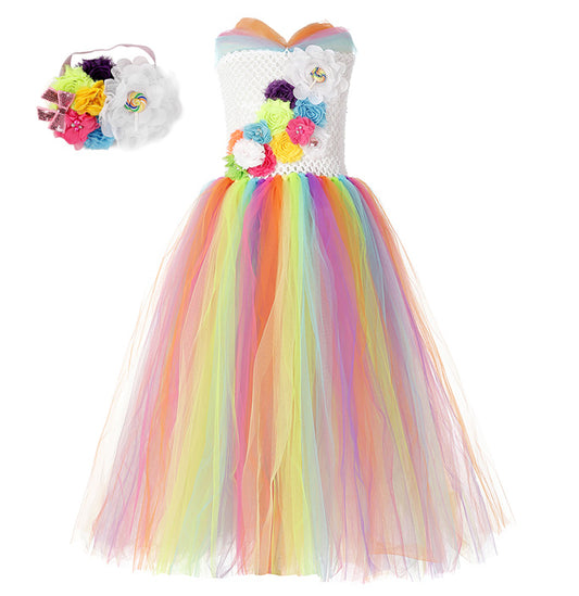 Girls' Rainbow Color Flower Tutu Dress