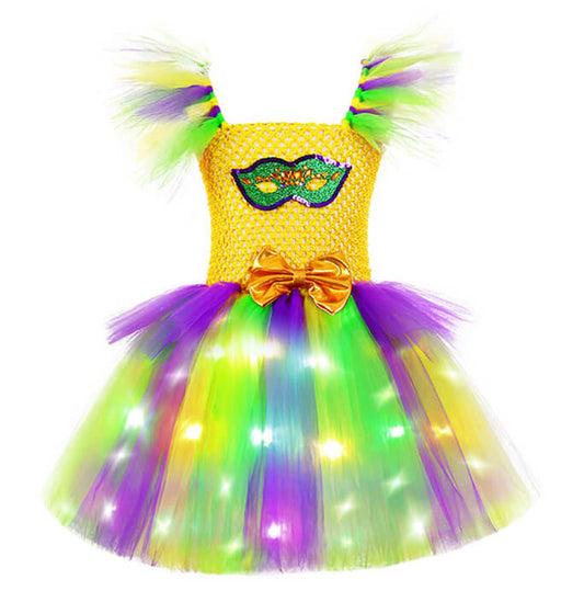 Girls Carnival Yellow LED Light Mask Tutu Dress