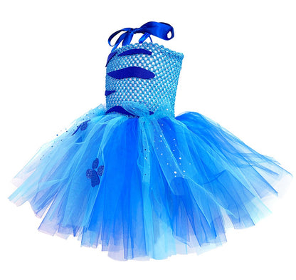 Tutu Dreams Blue Tiger Animal Costumes for Kids Girls 3-12Y Halloween Cosplay Birthday Party Dress