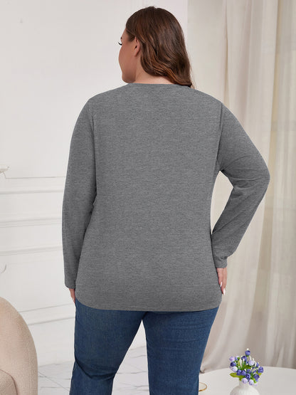 PinkBeautiM Womens Plus Size Tops Long Sleeve Shirts Crew Neck Casual Soft Blouse3 Pack