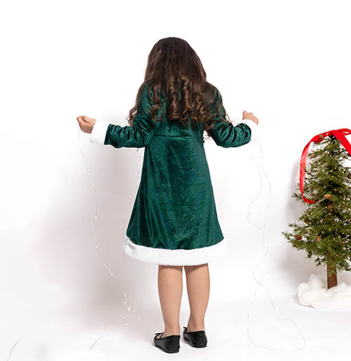 Girls Christmas Velvet Solid Loungewear Dress