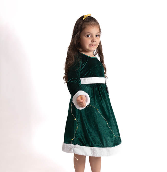 Girls Christmas Velvet Solid Loungewear Dress