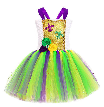 Girls Carnival Flower Decoration LED Light Sequin Tutu Dress