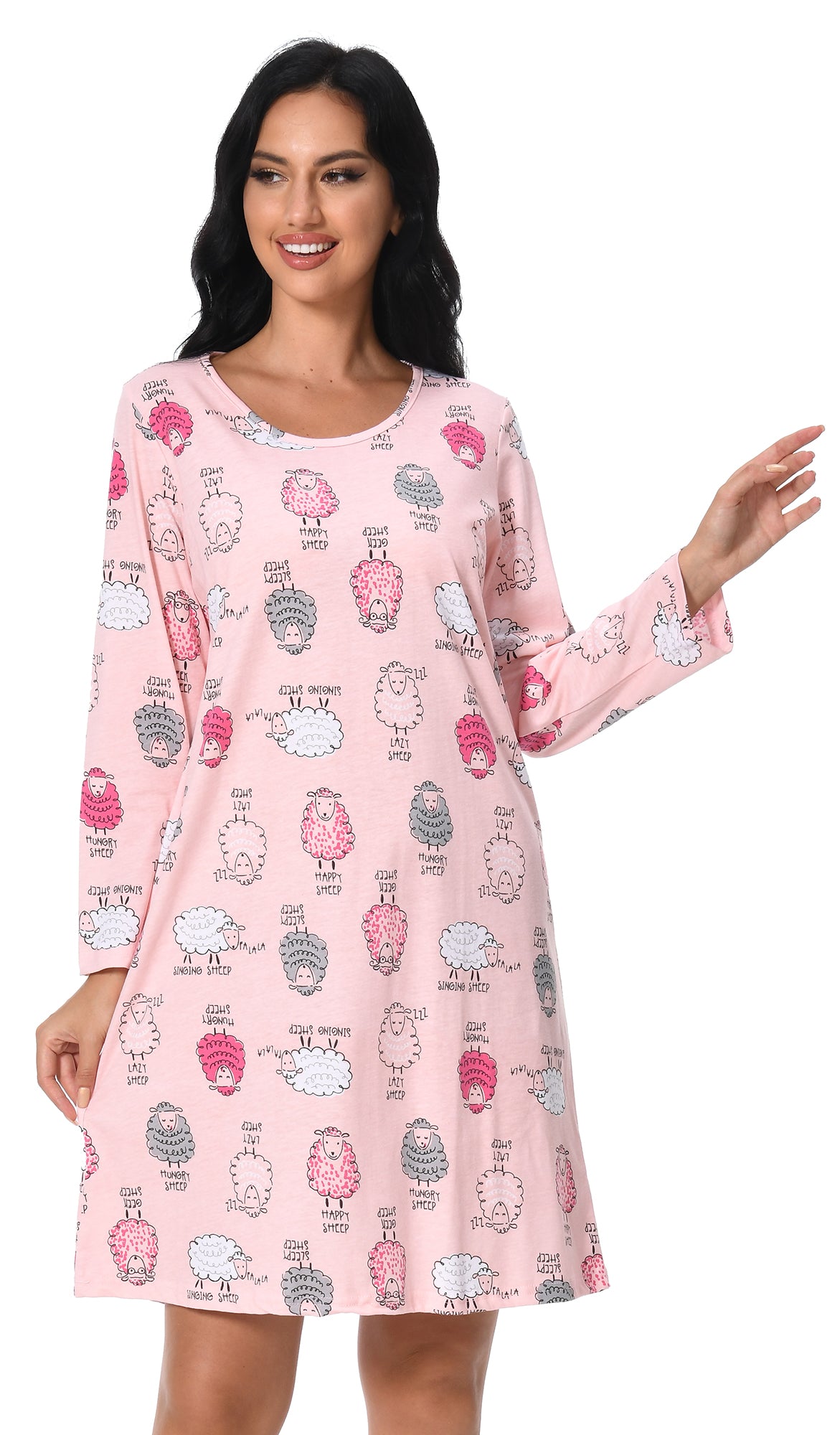 FEREMO Long Sleeve Nightgowns for Women Cotton Printed Sleepshirt Soft Loose House Dresses 2 Pack