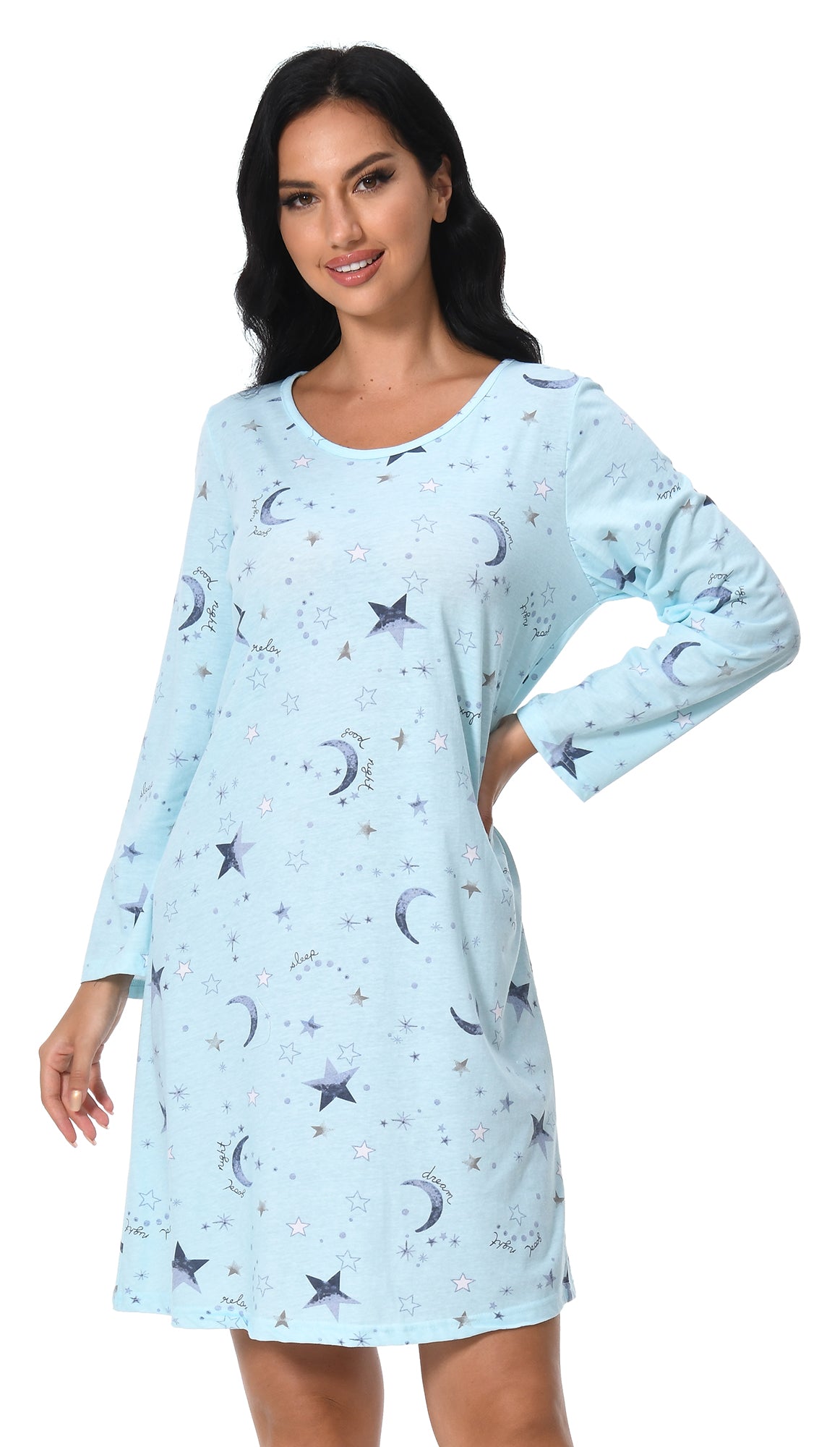 FEREMO Long Sleeve Nightgowns for Women Cotton Printed Sleepshirt Soft Loose House Dresses 2 Pack