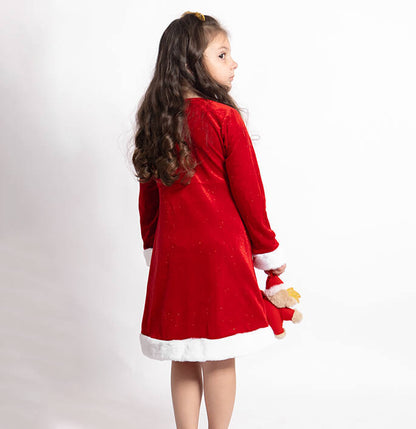 Girls Christmas Velvet Solid Loungewear Dress