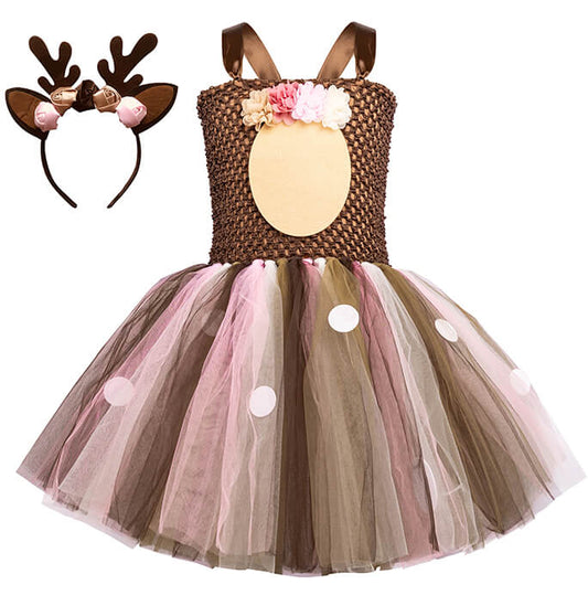 Girls Cute Christmas Elk Tutu Dress