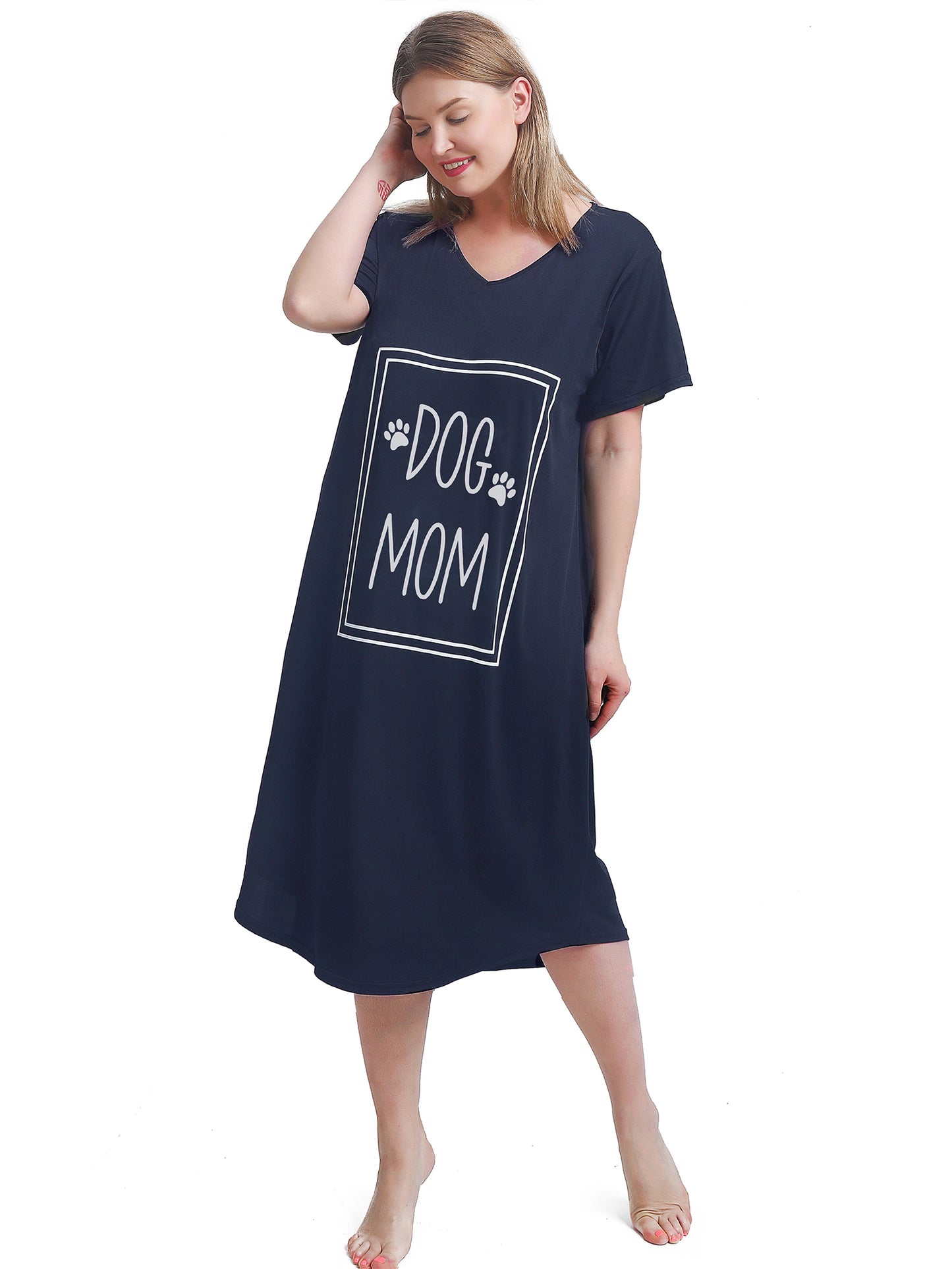 FEREMO Plus Size Nightgowns for Women Short Sleeve Printed Sleepwear Long Comfy Sleep Gown 2 Pack