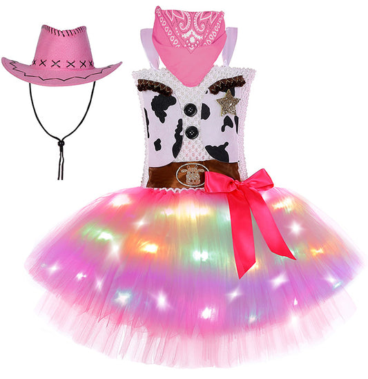 Cowgirls LES Cow Pattern Tulle Pink Costume Dress