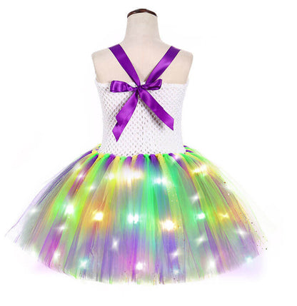 Girls Carnival Flower Decoration LED Light Sequin Tutu Dress