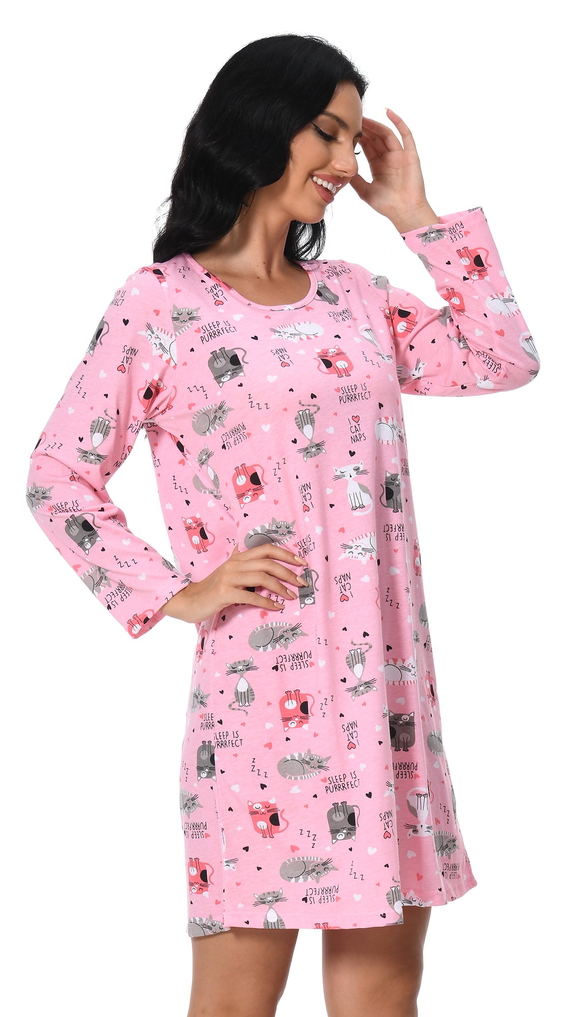 FEREMO Long Sleeve Nightgowns for Women Cotton Printed Sleepshirt Soft Loose House Dresses 2 Pack