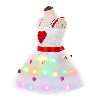 Girls Valentine's Day Love Patch LED Light Tutu Dress