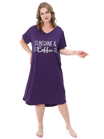 FEREMO Nightgown for Women Plus Size Long Sleepwear Printed Comfy Sleep Shirts 3 Pack