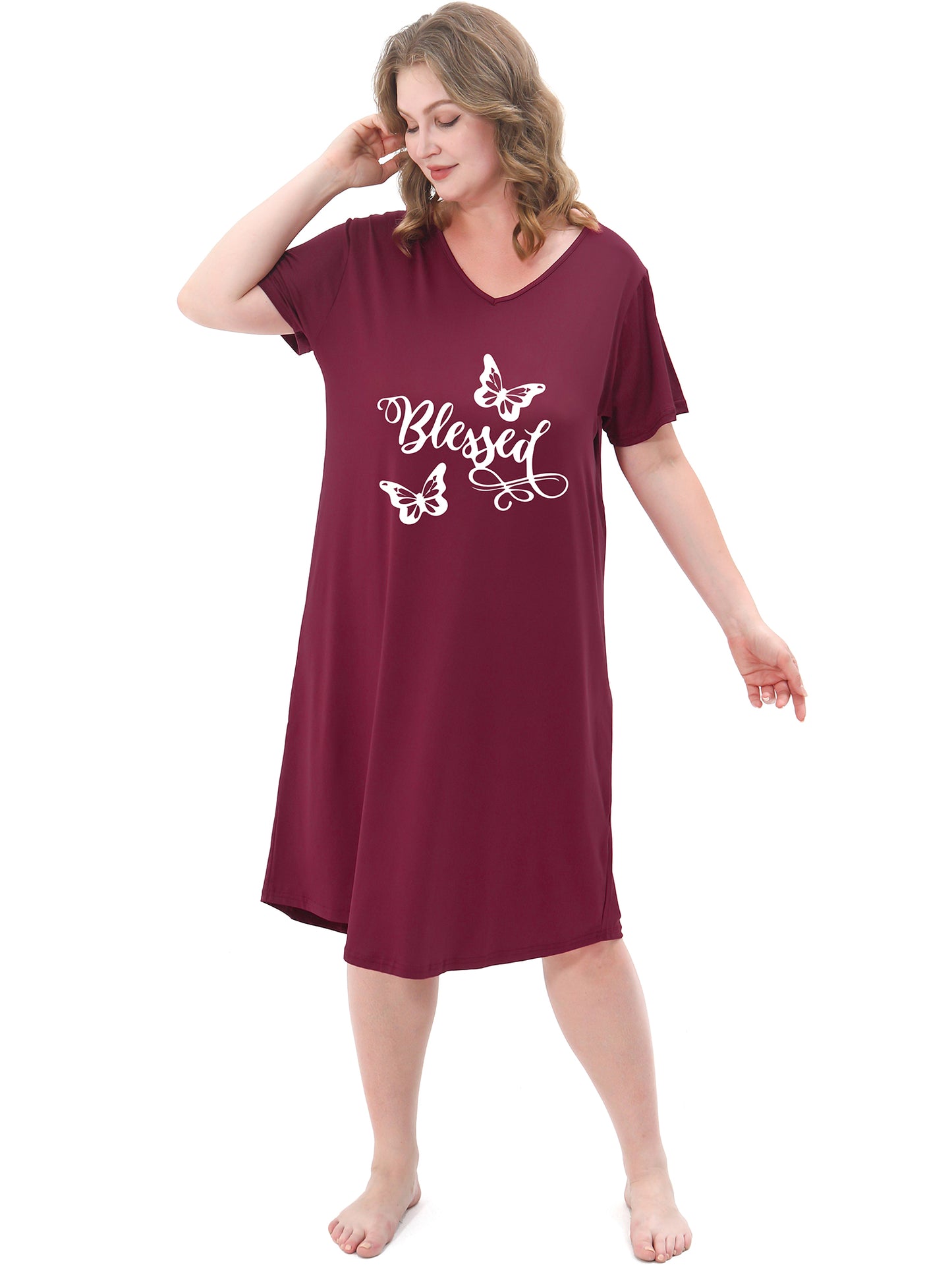 FEREMO 3 Pack Nightgowns for Women Plus Size V Neck Printed Sleepwear Loose Comfy Night Gown