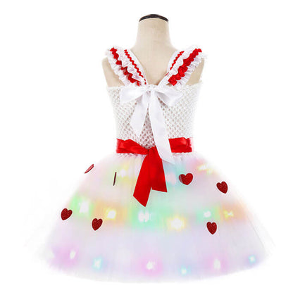 Girls Valentine's Day Love Patch LED Light Tutu Dress