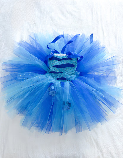 Tutu Dreams Blue Tiger Animal Costumes for Kids Girls 3-12Y Halloween Cosplay Birthday Party Dress