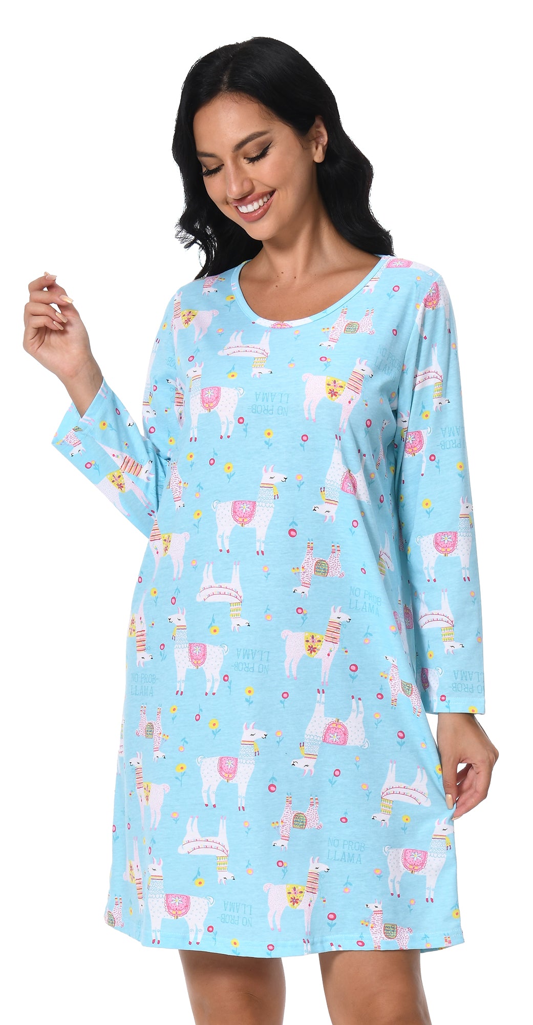 FEREMO Long Sleeve Nightgowns for Women Cotton Printed Sleepshirt Soft Loose House Dresses 2 Pack