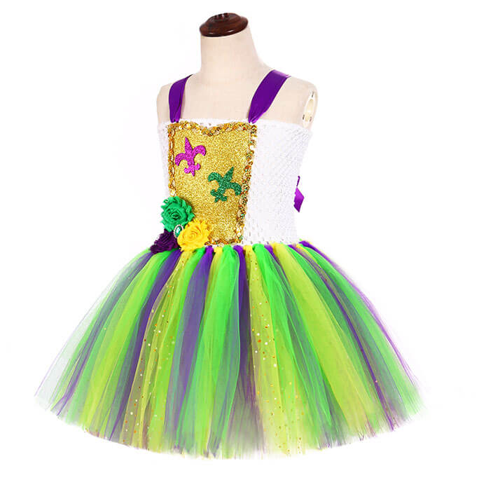 Girls Carnival Flower Decoration LED Light Sequin Tutu Dress