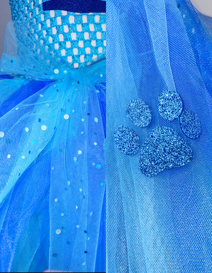 Tutu Dreams Blue Tiger Animal Costumes for Kids Girls 3-12Y Halloween Cosplay Birthday Party Dress