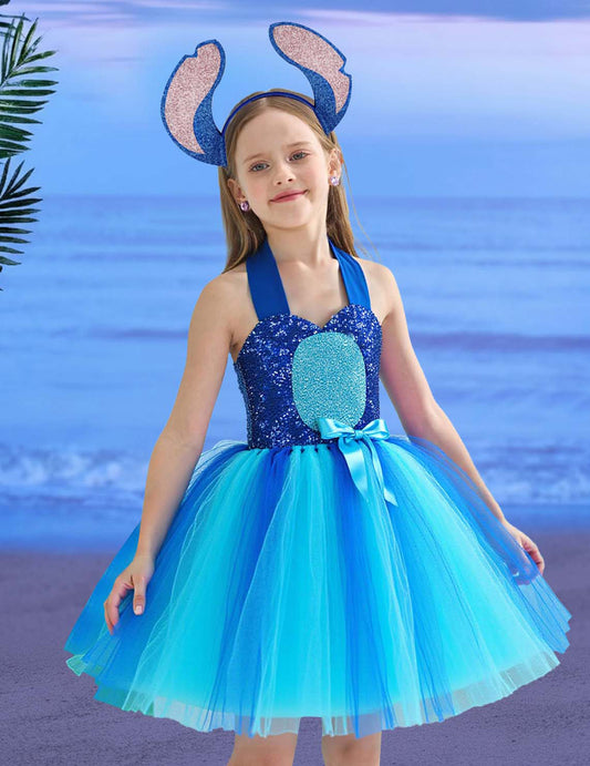 Halloween Tutu Costume Blue Dress with Headband