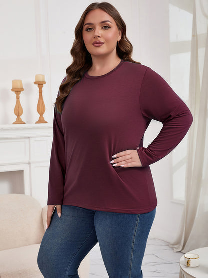 PinkBeautiM Womens Plus Size Tops Long Sleeve Shirts Crew Neck Casual Soft Blouse3 Pack