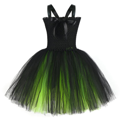 Girls Green Witch Costume Tutu Dress with Headband, Cape, Socks