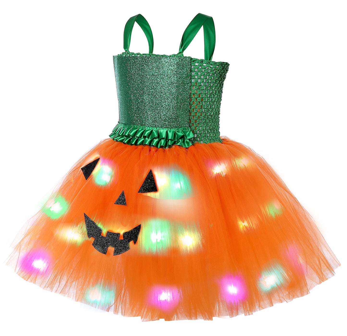 Tutu Dreams LED Pumpkin Costume for Girls Kids Halloween Light Up Tutu Dress with Headband