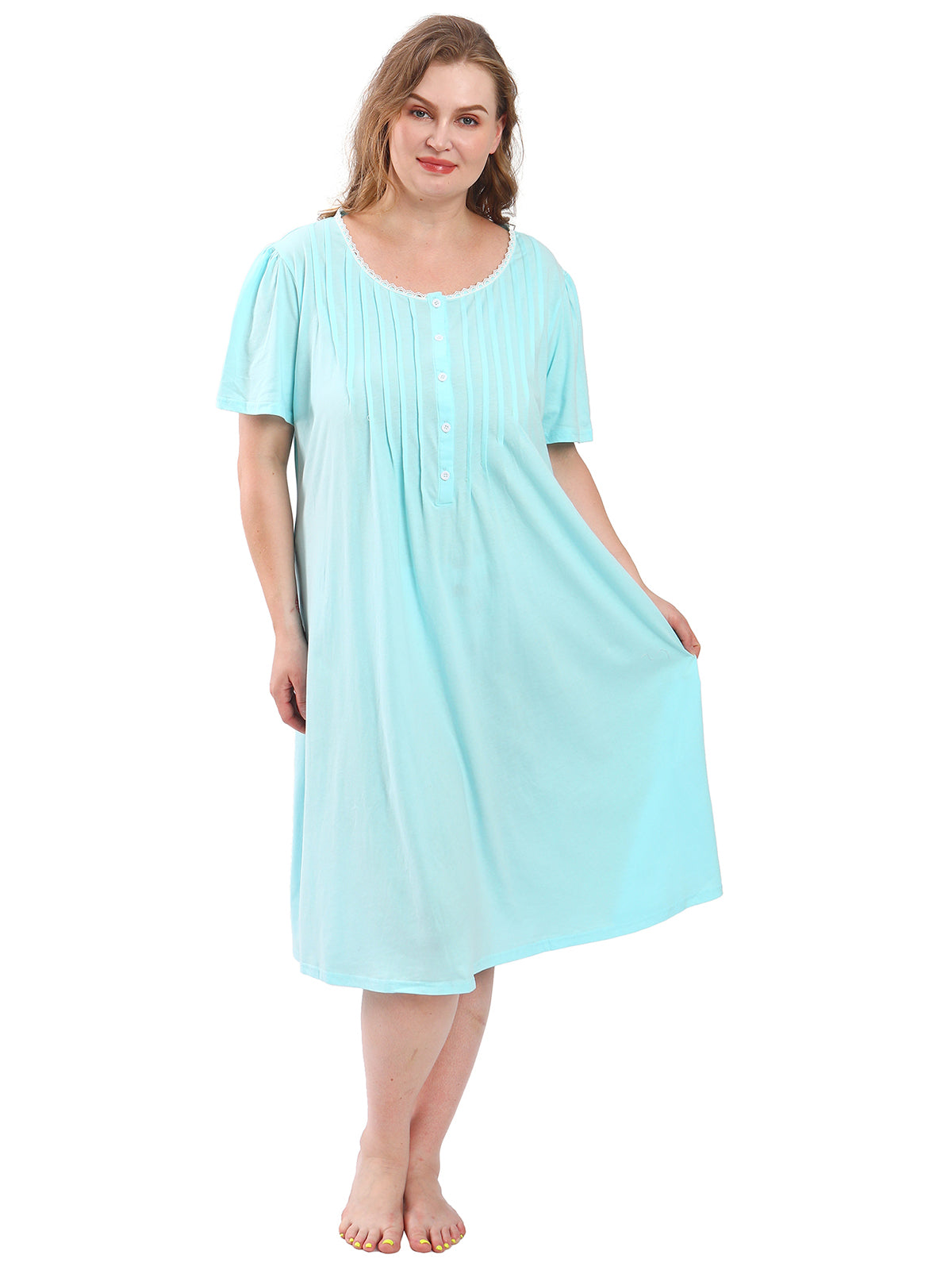 FEREMO 100% Cotton Plus Size Nightgowns for Women Short Sleeve Ladies Sleepwear