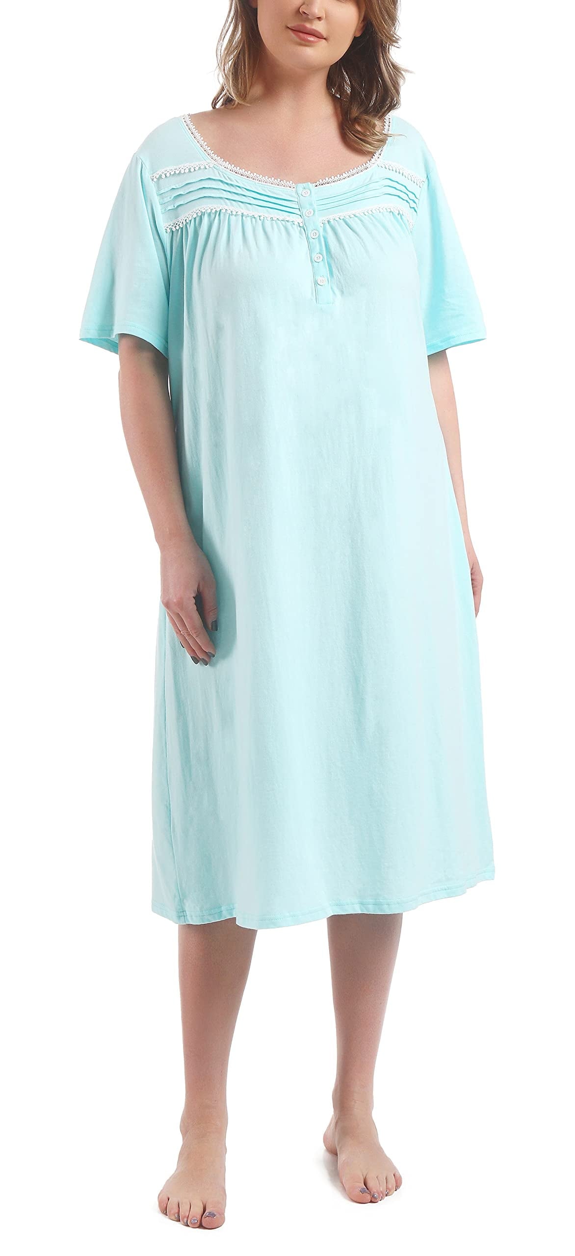 FEREMO 100% Cotton Plus Size Nightgowns for Women Short Sleeve Ladies Sleepwear