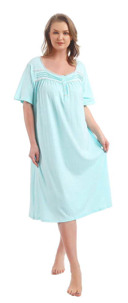 FEREMO 100% Cotton Plus Size Nightgowns for Women Short Sleeve Ladies Sleepwear