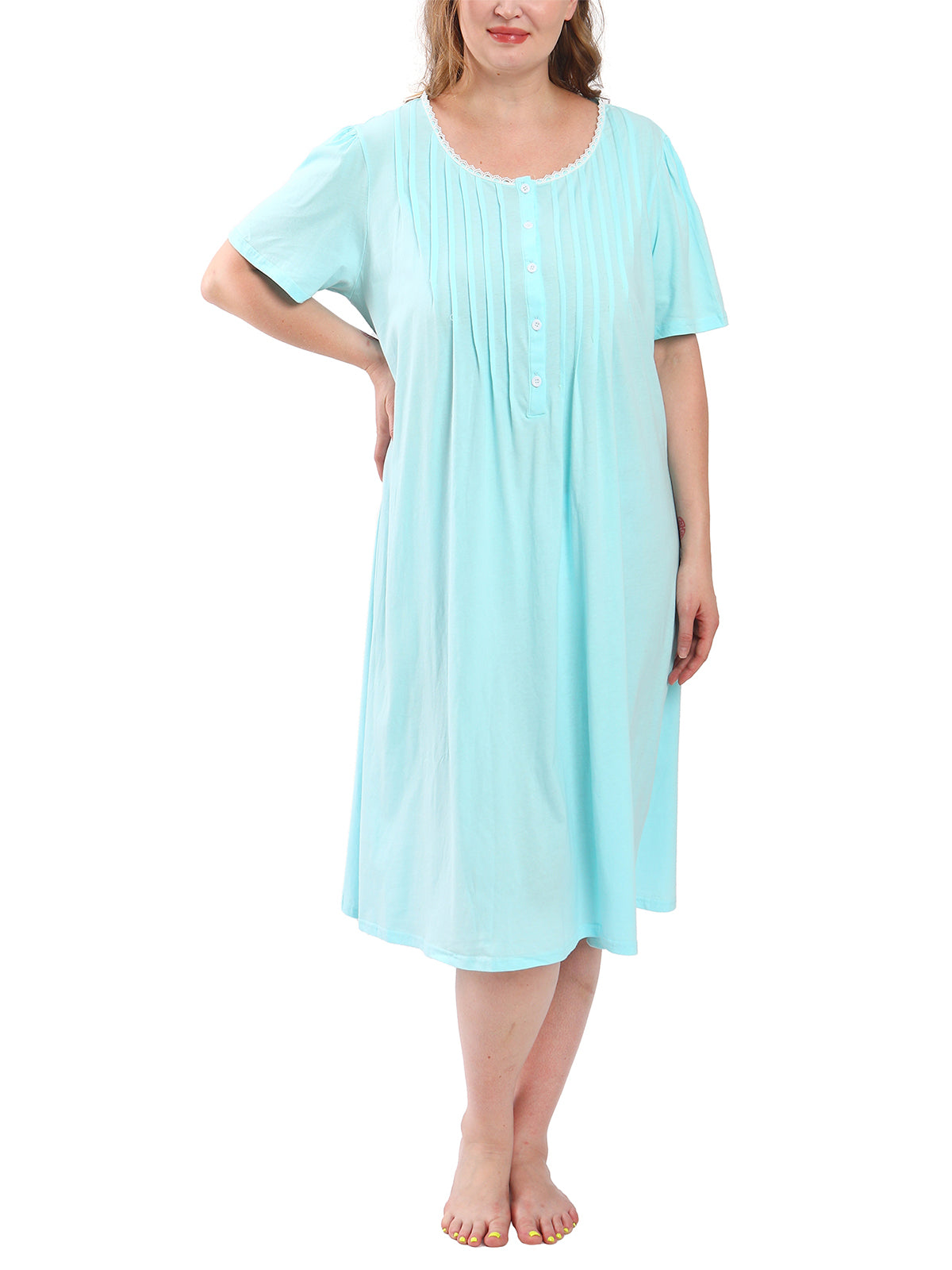 FEREMO 100% Cotton Plus Size Nightgowns for Women Short Sleeve Ladies Sleepwear