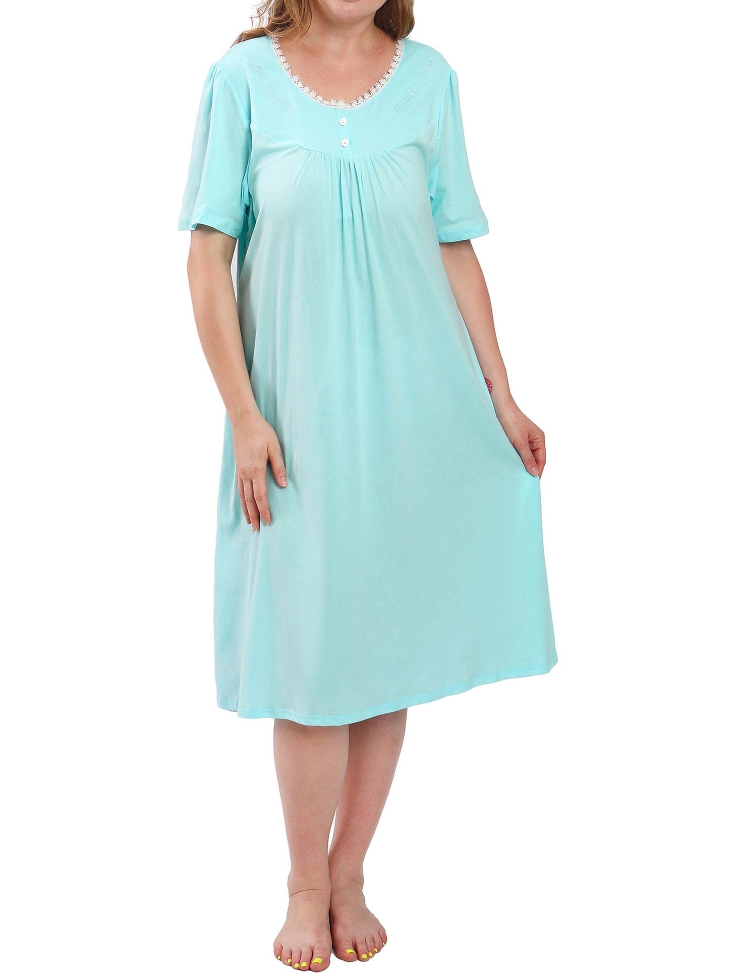 FEREMO 100% Cotton Plus Size Nightgowns for Women Short Sleeve Ladies Sleepwear