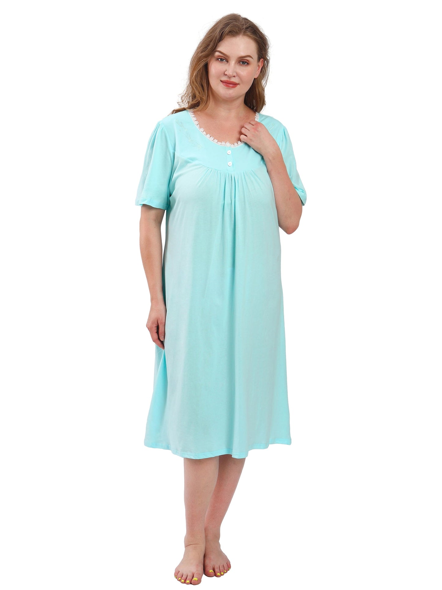 FEREMO 100% Cotton Plus Size Nightgowns for Women Short Sleeve Ladies Sleepwear