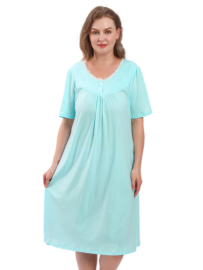 FEREMO 100% Cotton Plus Size Nightgowns for Women Short Sleeve Ladies Sleepwear