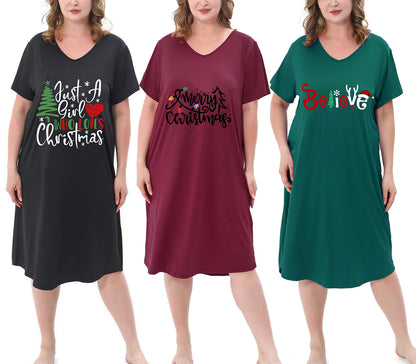 FEREMO 3 Pack Nightgowns for Women Plus Size V Neck Printed Sleepwear Loose Comfy Night Gown